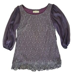 A'reve Anthropologie Purple Top Feminine BOHO Lace  Small